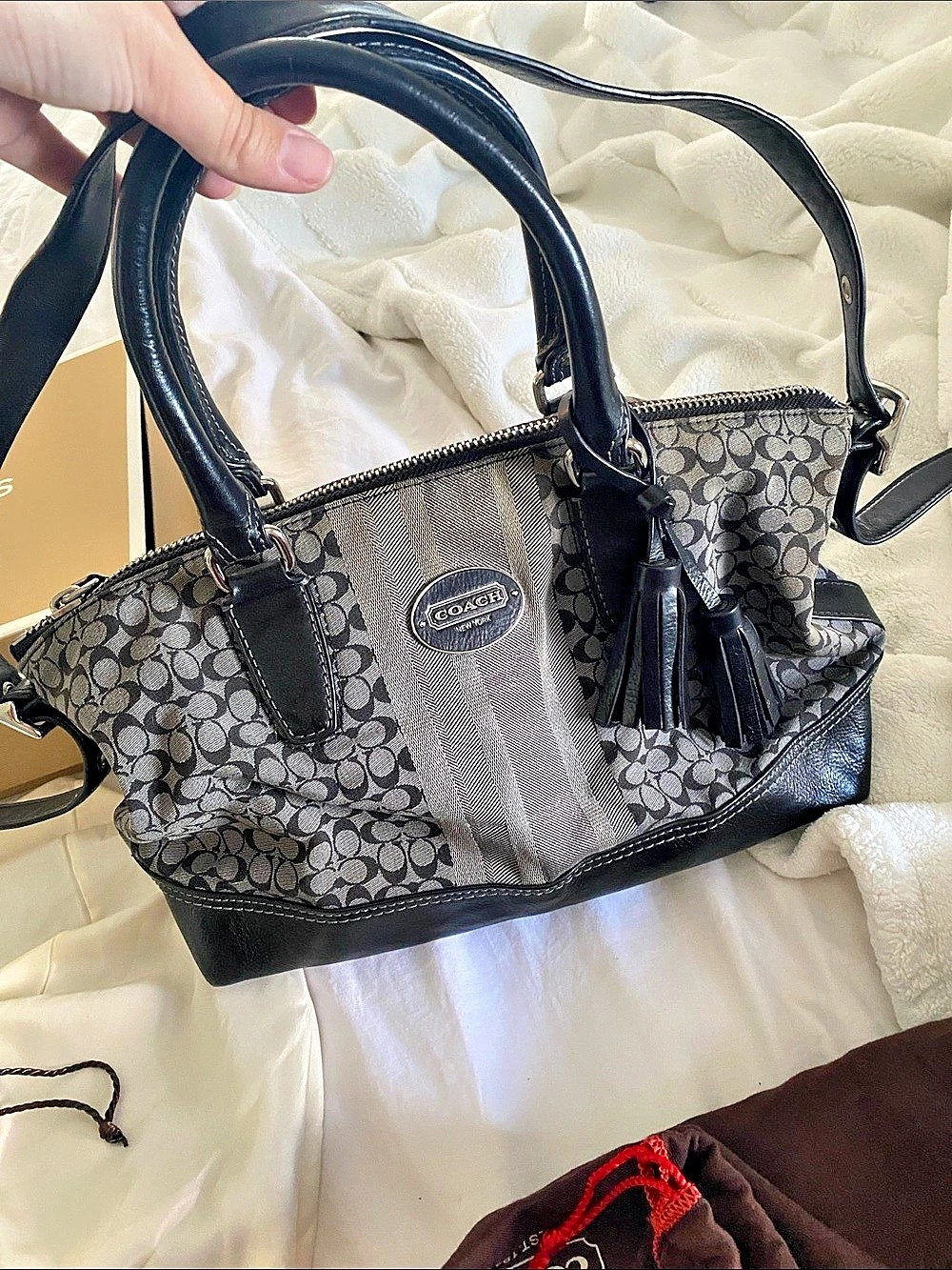 Coach Ashley Signature Sateen Large Satchel Signature Shoulder Bag Black & Gray